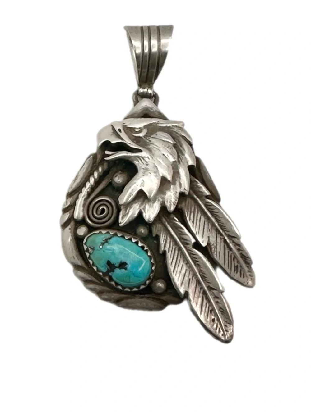 Vintage Sterling & Turquoise Eagle Pendant Feather Southwest Silver Jewelry